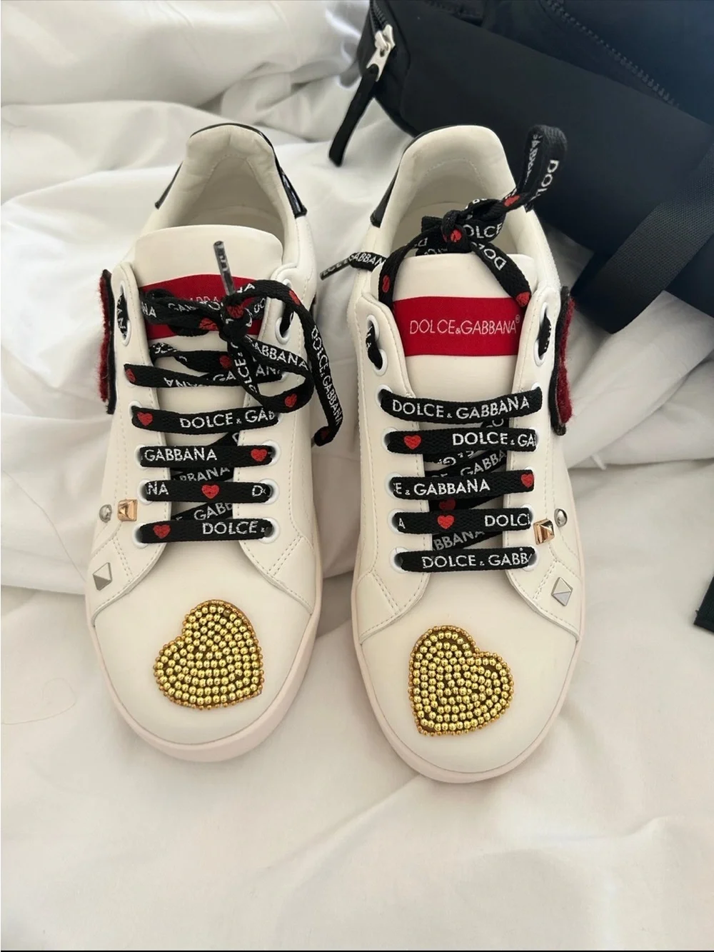 Dolce & Gabbana Women’s White Heart-Embellished Lace-Up Sneakers